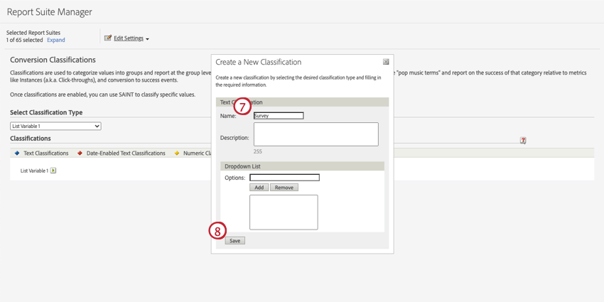 Create new classification in Adobe Analytics with Survey label.