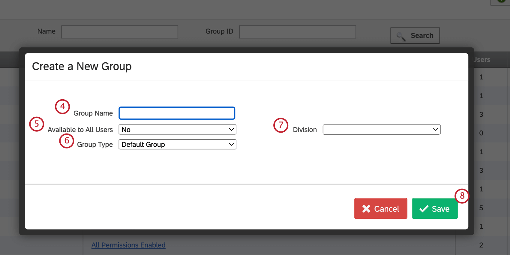 add group name, type, availability, and division