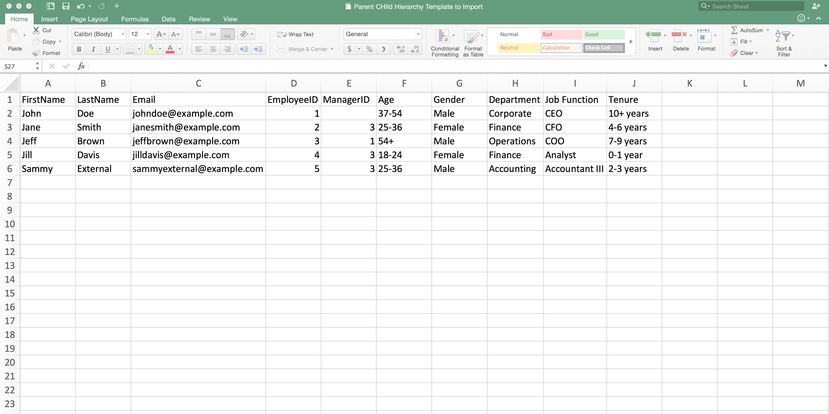 Preview of the Participant CSV