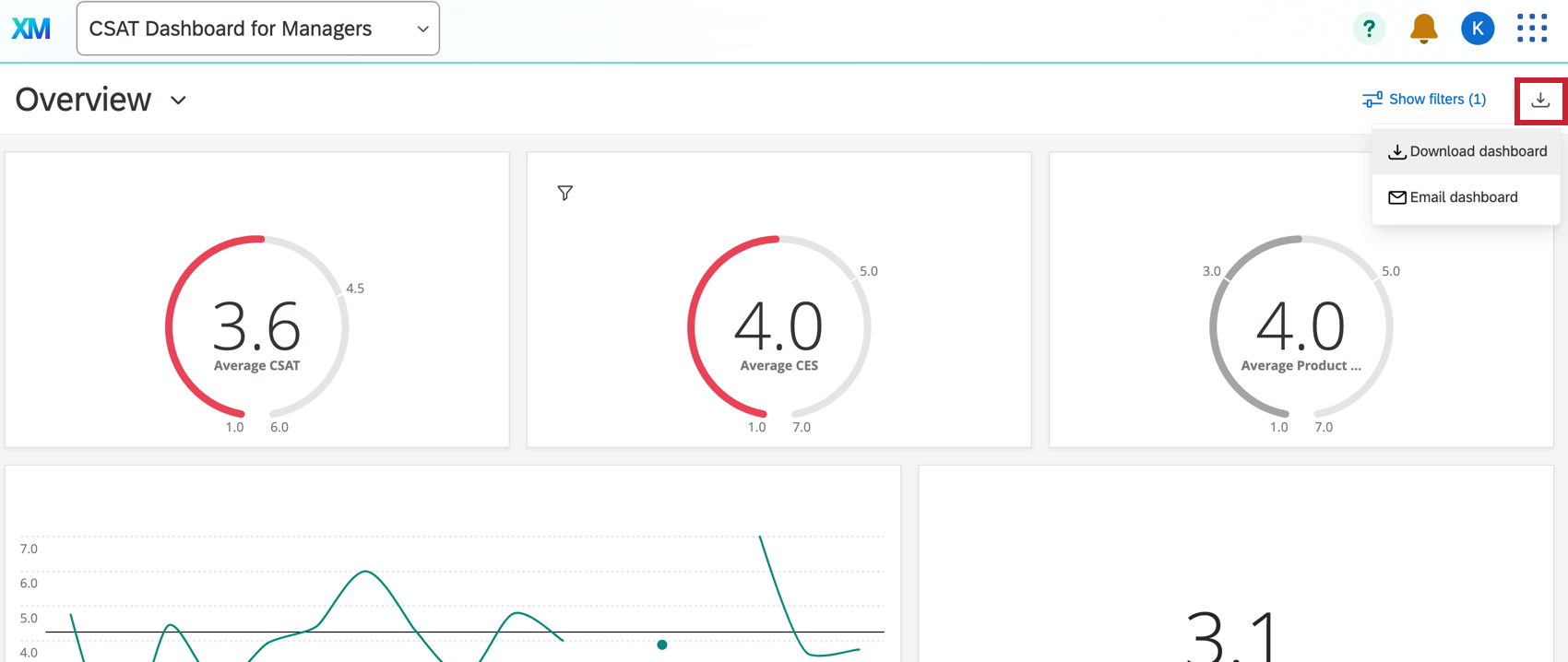 Shows the export button in the dashboard viewer app.