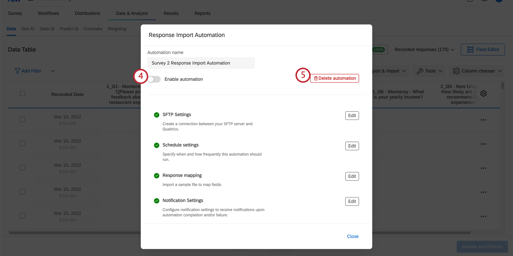 the enable automation toggle and the delete automation button