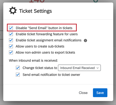 image of the "disable send email button in tickets" option