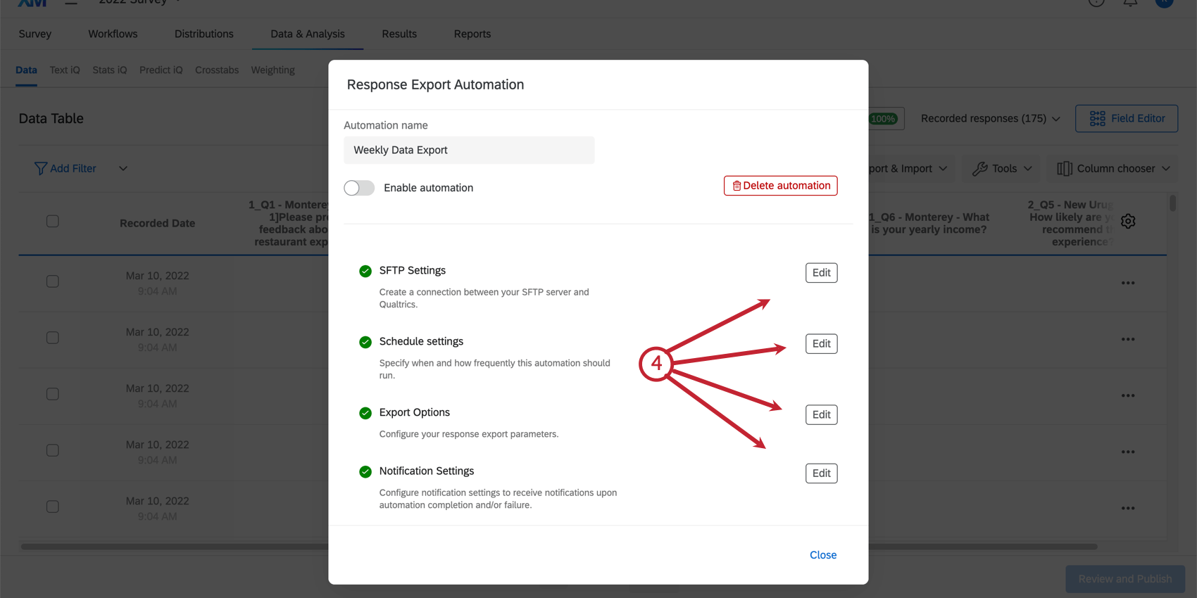 a fully configured automation. the edit button on each section is highlighted for editing details of the automation