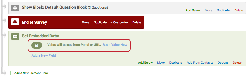 Name of Embedded data field without clicking Set a Value Now