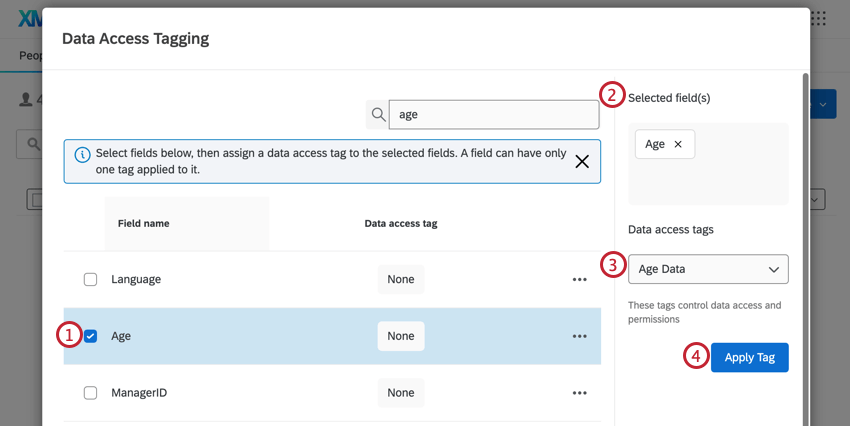 Areas of the data access menu