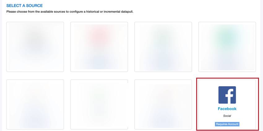 Facebook connector option in menu