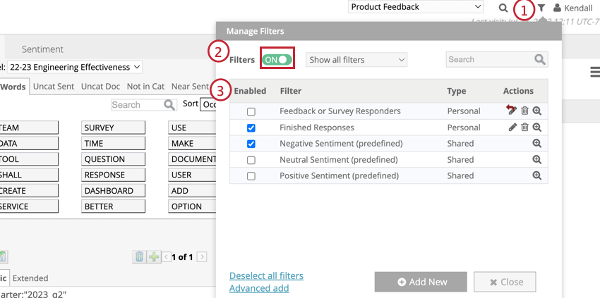 Turn filters on from the filters menu