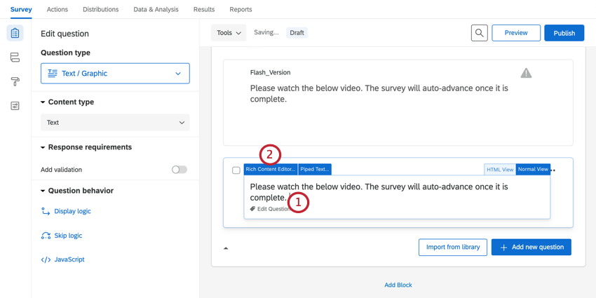 selecting the rich content editor on a question