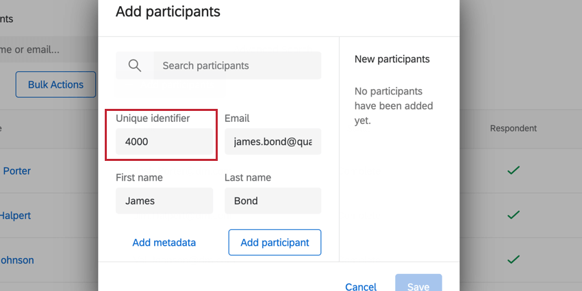 entering a value for unique id when adding a participant manually
