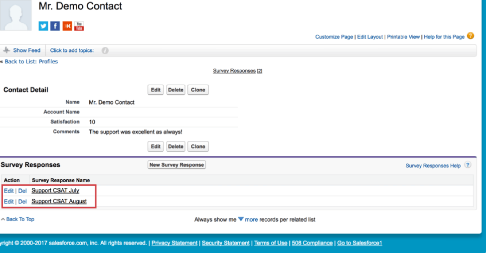 a contact record page in salesforce with Qualtrics survey responses inserted into the record
