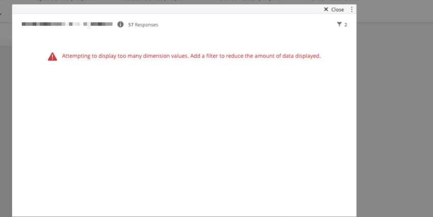 a pivot table displaying the error that there are too many dimensions