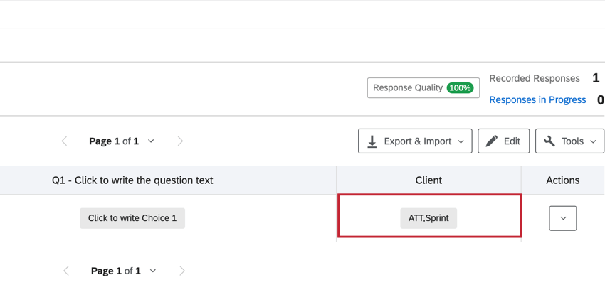 close up of Recorded Responses section