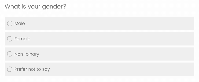 a multiple choice question with the radio button format