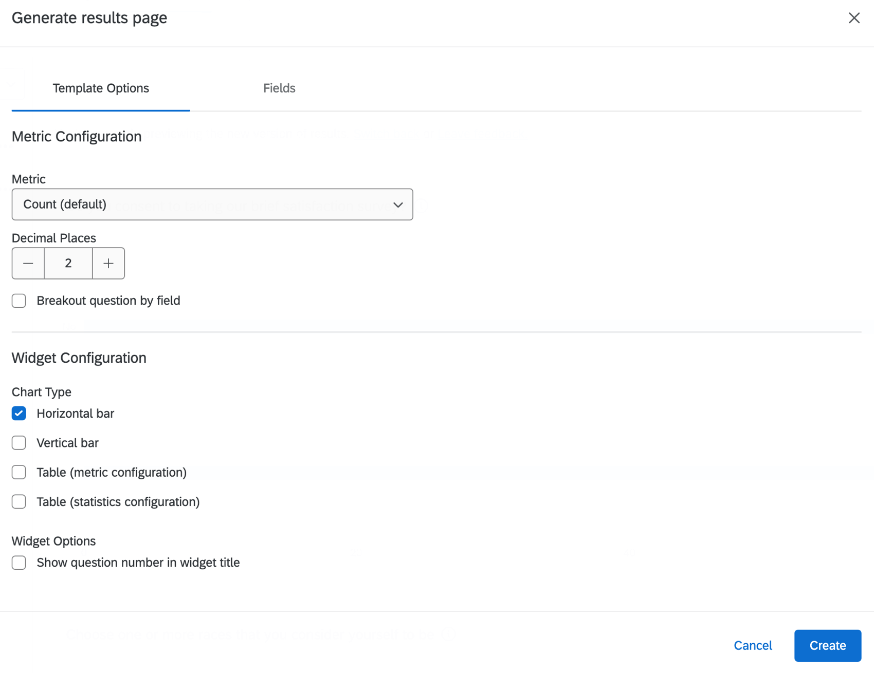 Shows the configuration menu for adding a report page.