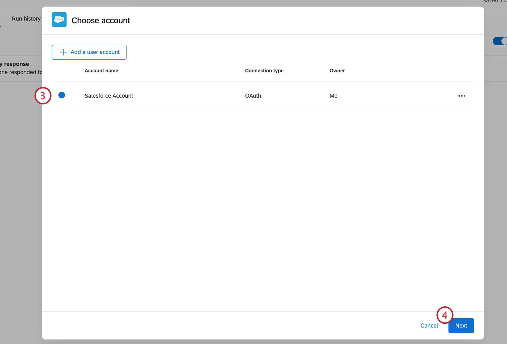 Shows the select account option from the salesforce workflow