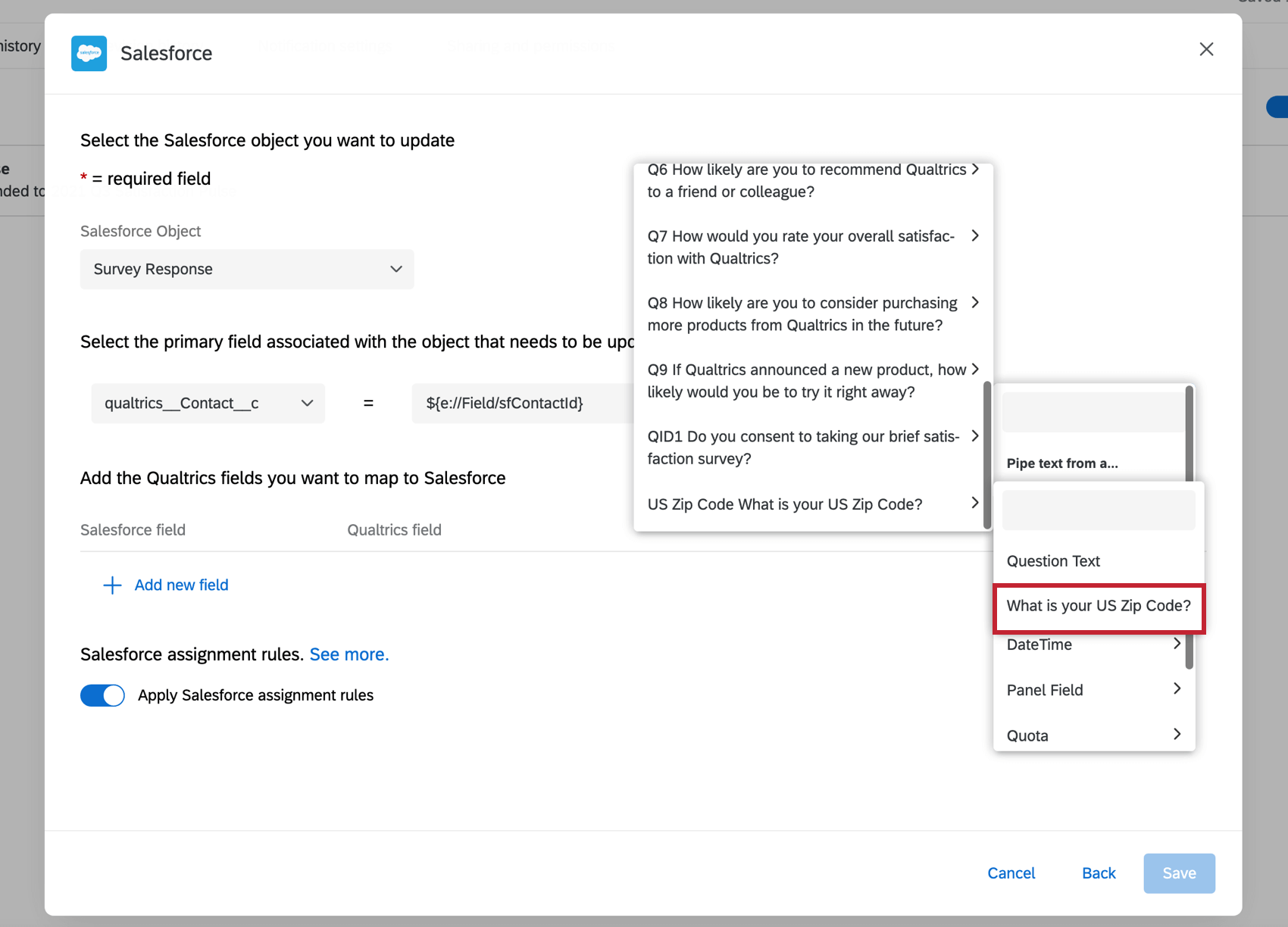 Select text response from Question dropdown