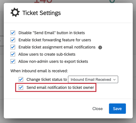 image of the "send email notification to ticket owner" option