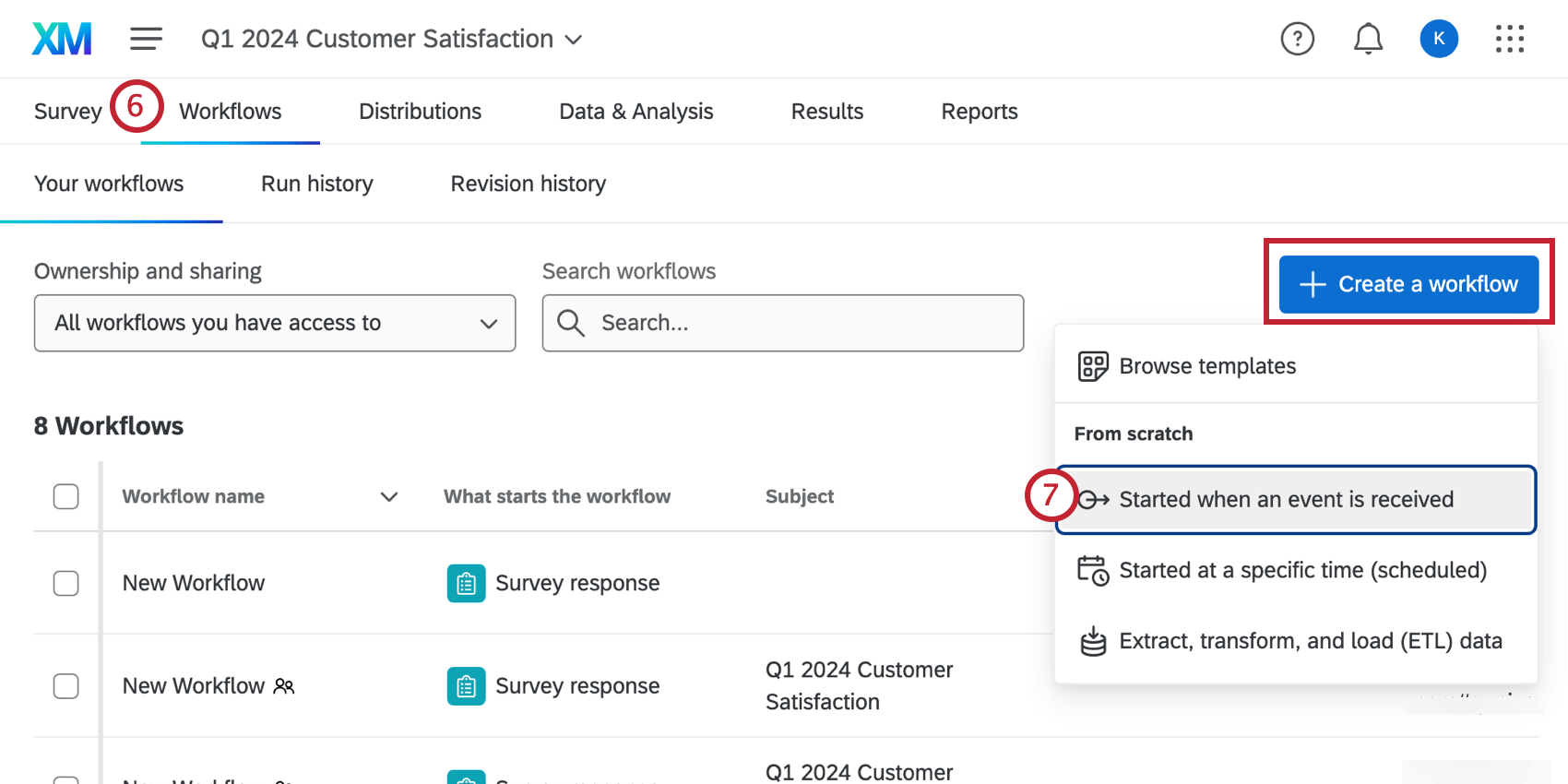 navigating to workflows and clicking create a workflow