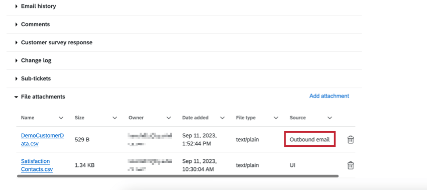 Outbound email column in ticket details