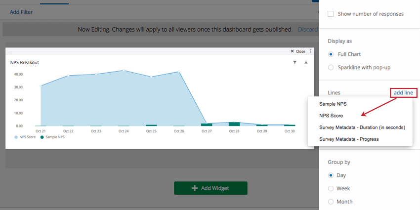 Add Line option and dropdown