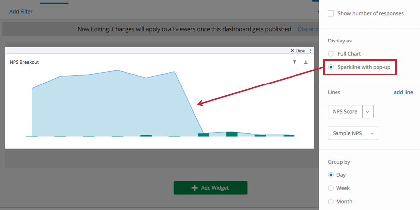 Sparkline with pop-up radio button
