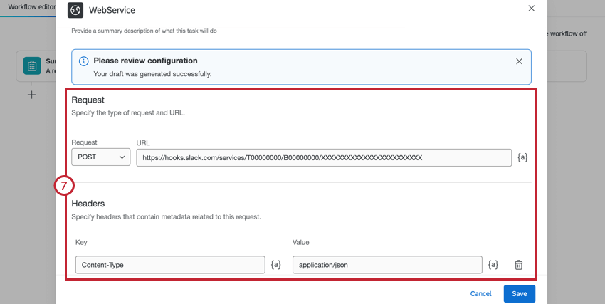 The information that the AI has input into the configuration fields