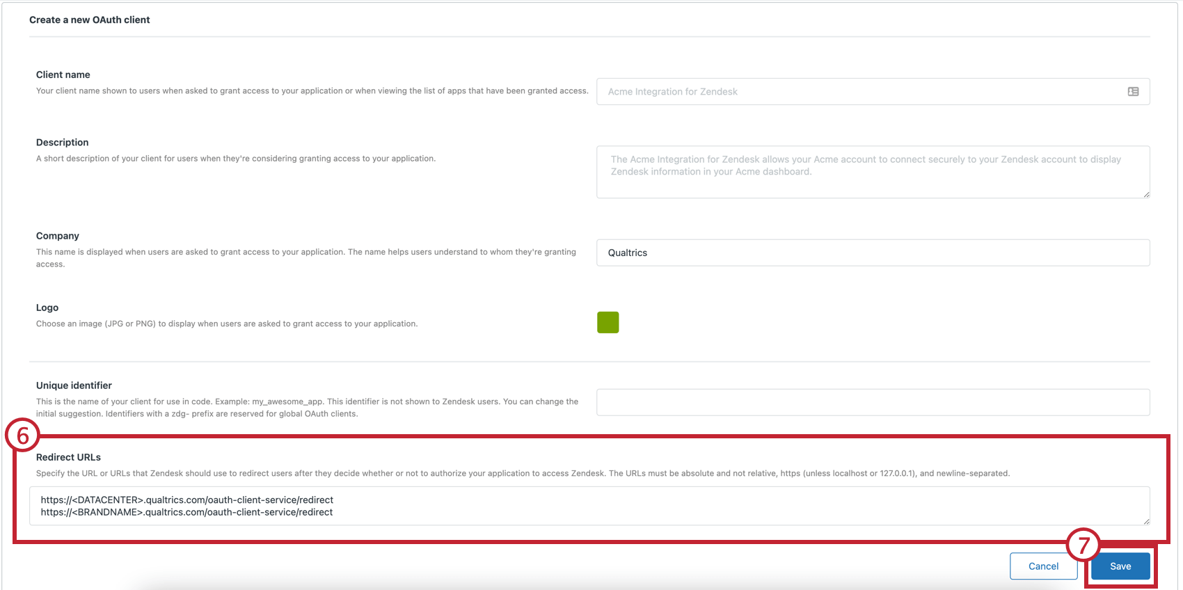 Shows redirect URL entry spot on Zendesk site