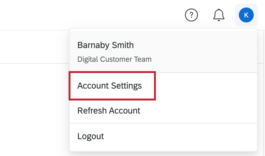 Account settings option in menu