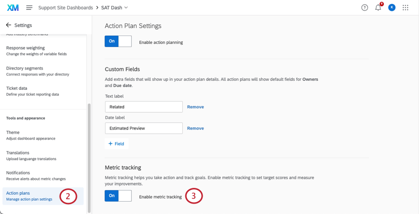 Enable action planning from cx dashboards settings.