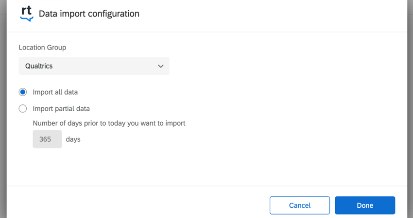 New window where you connect to review trackers and choose the data to import