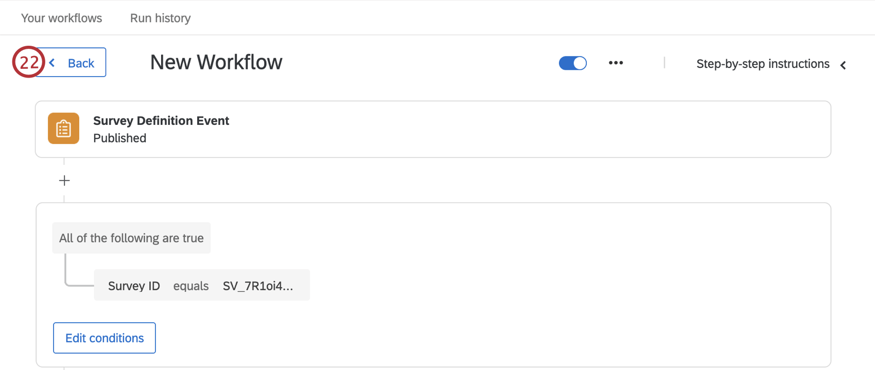 clicking Back in the workflow editor
