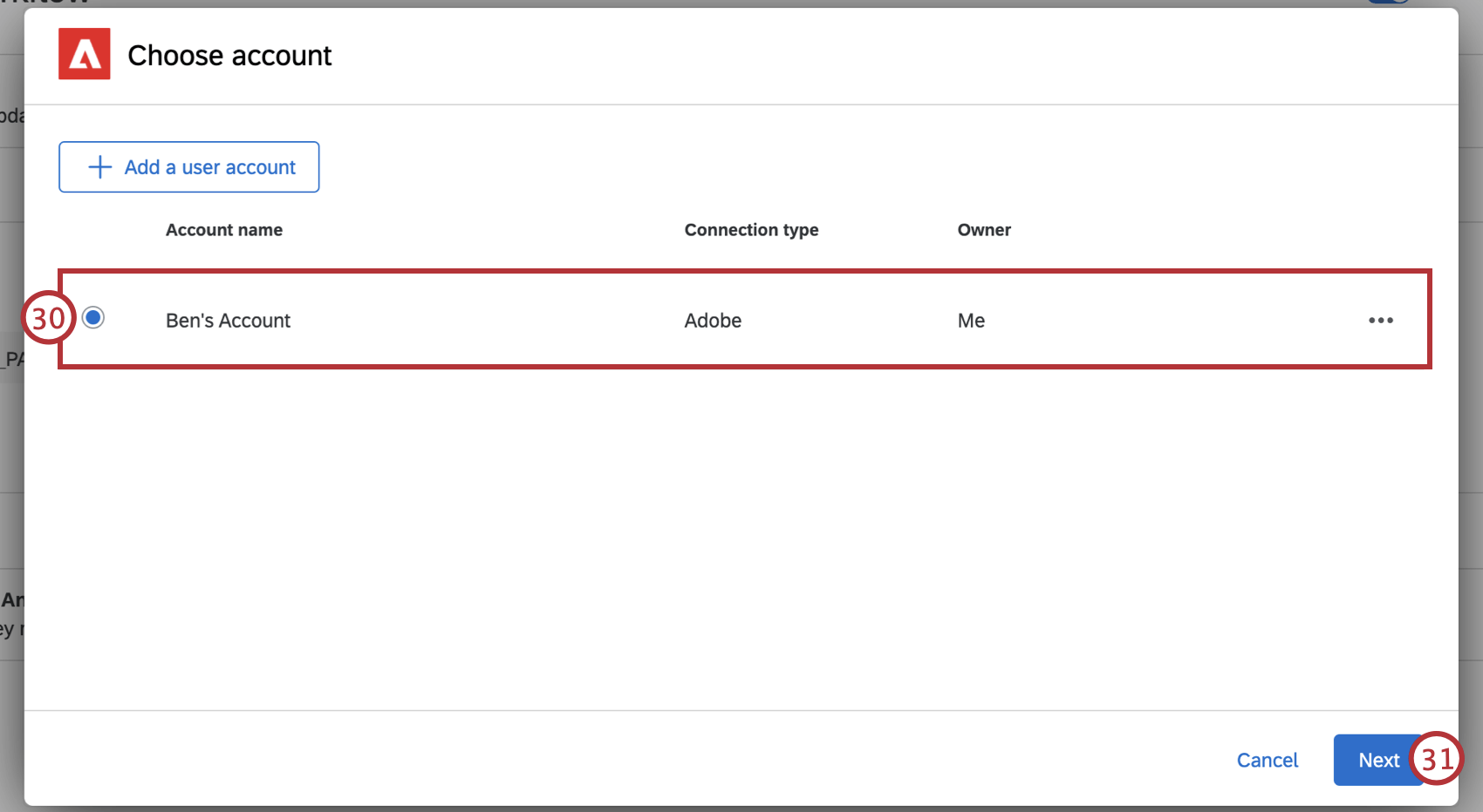 choosing the Adobe account to use