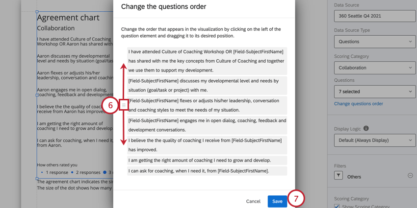 rearranging questions in an agreement chart
