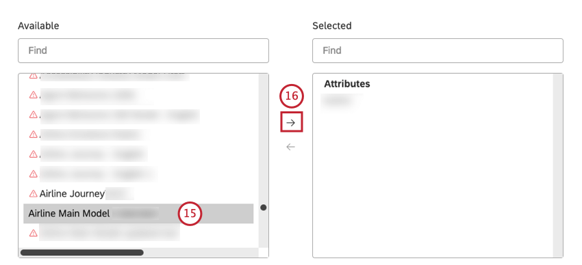 To select a topic for evaluation, locate a corresponding model in the Available column on the left and select it