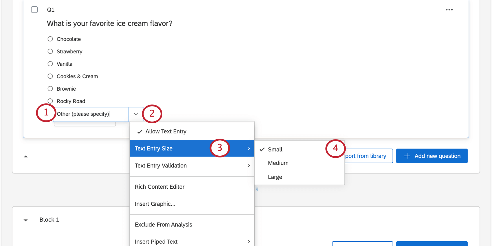 selecting the text entry size