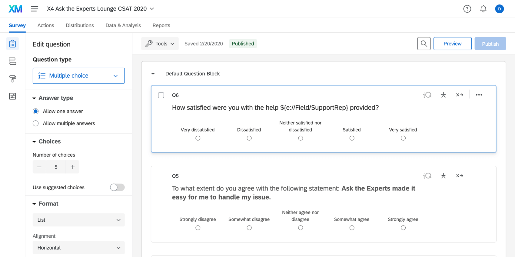 Survey content