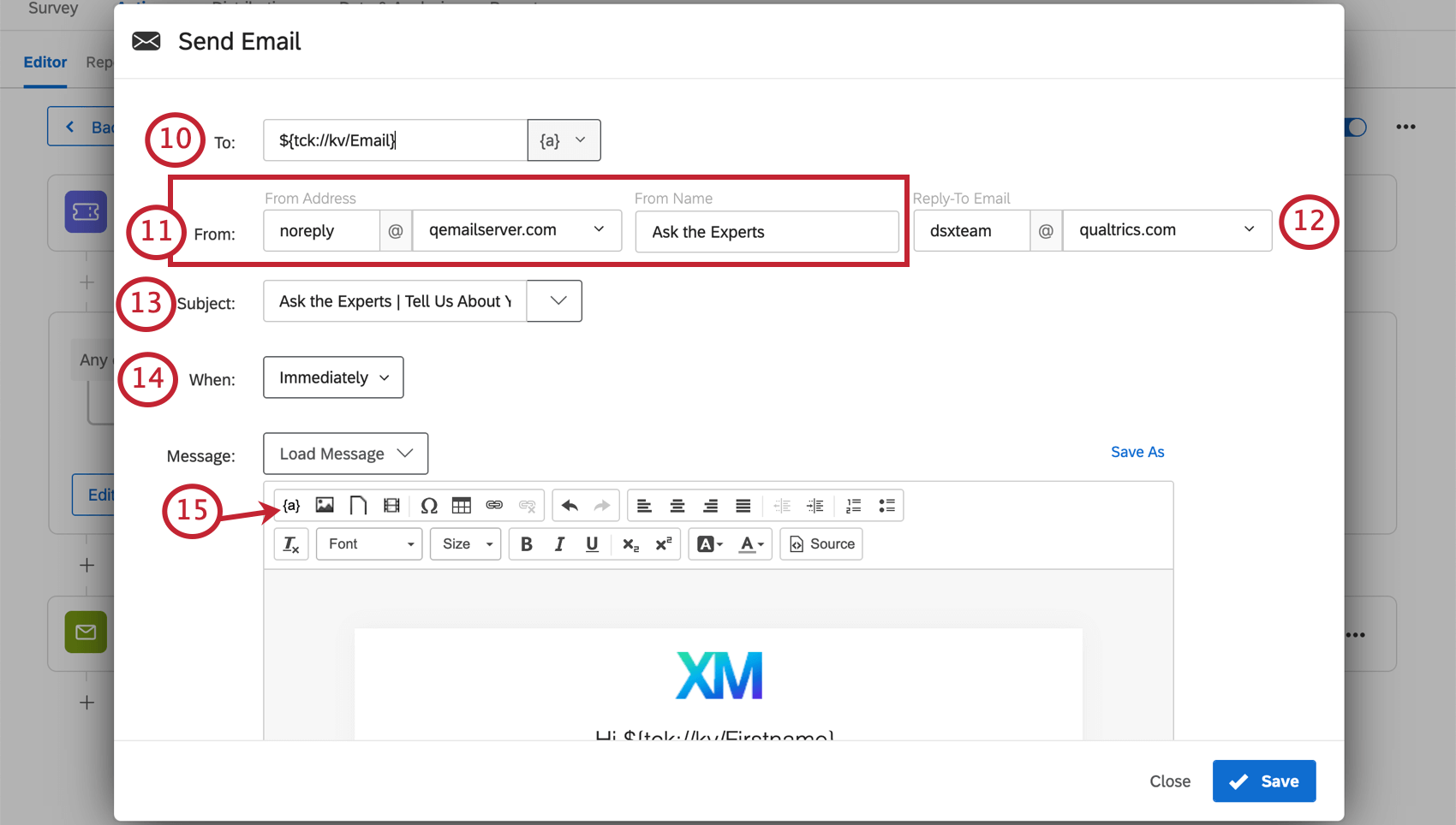 Image of an email task being configured