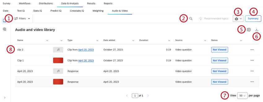 Areas in the audio and video library