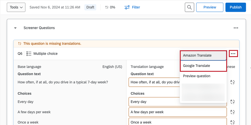 translating 1 question
