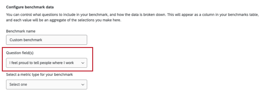 creating a custom benchmark, the question fields menu