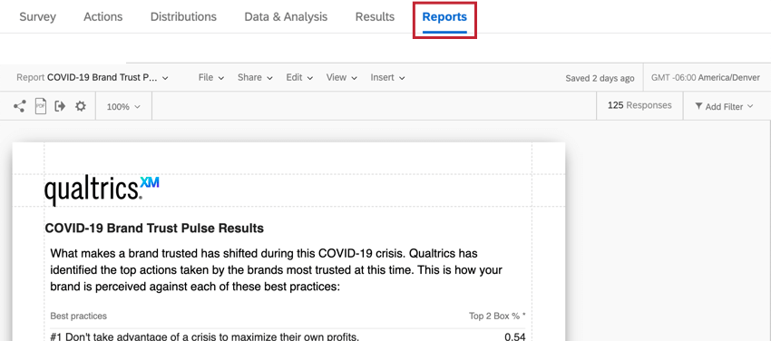 the reports tab