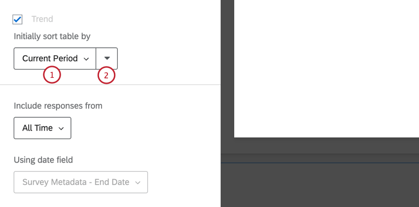 clicking the dropdown for "initially sort table by" to change the table sorting