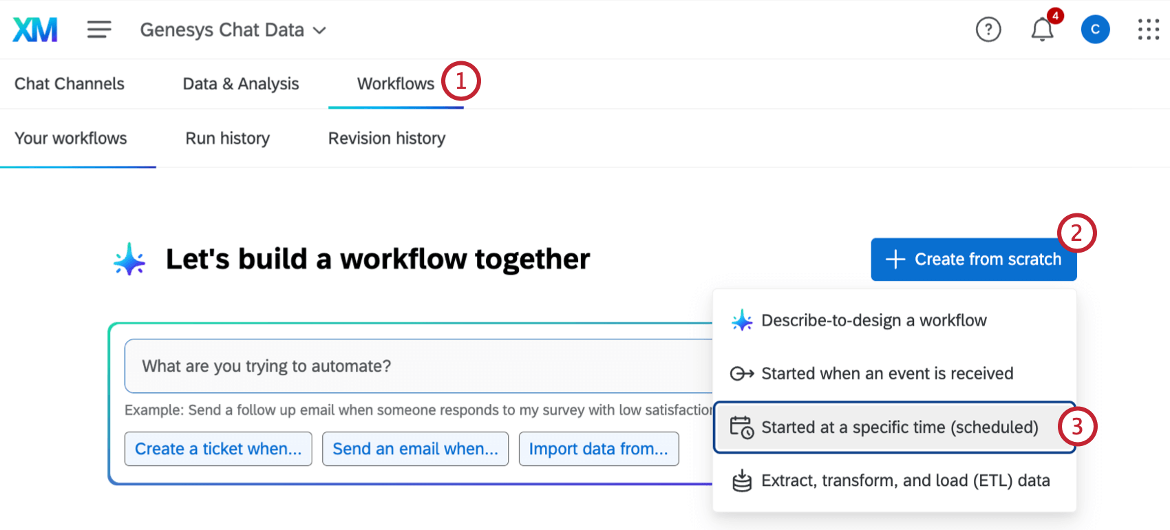 building a workflow within the workflows tab of a chat project