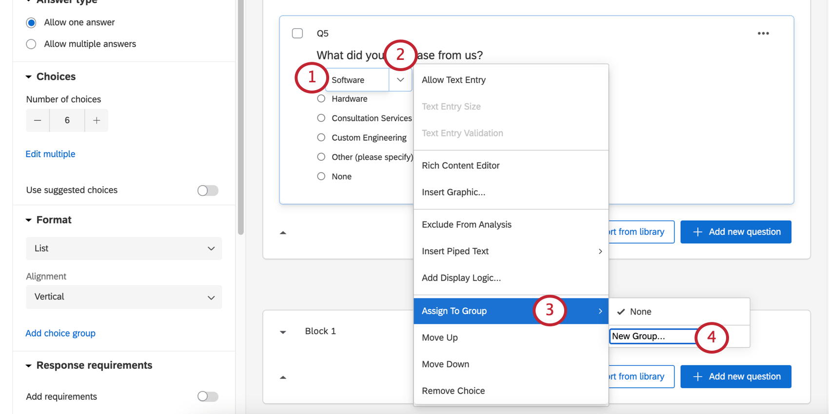 Opening a series of menus from the blue dropdown