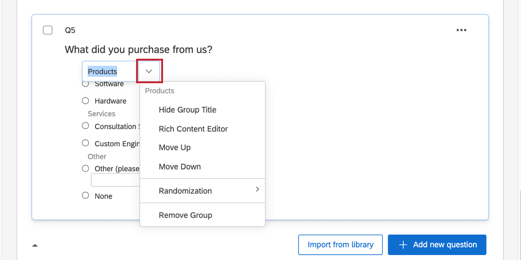 Dropdown menu