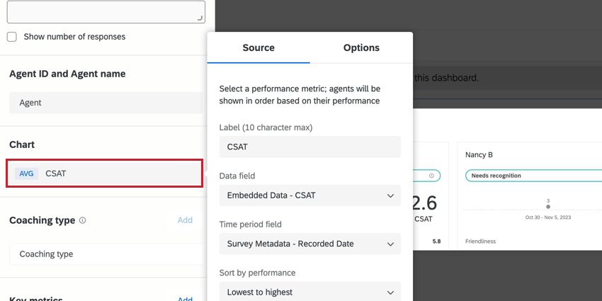 the chart source field when editing the widget
