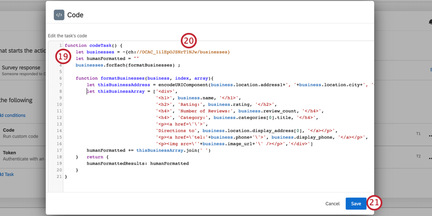 a code task, transforming the json from the webservice into html