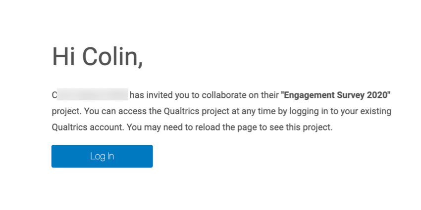 the body of the email that a collaborator receive when a project has been shared with them. a login button is present in the email