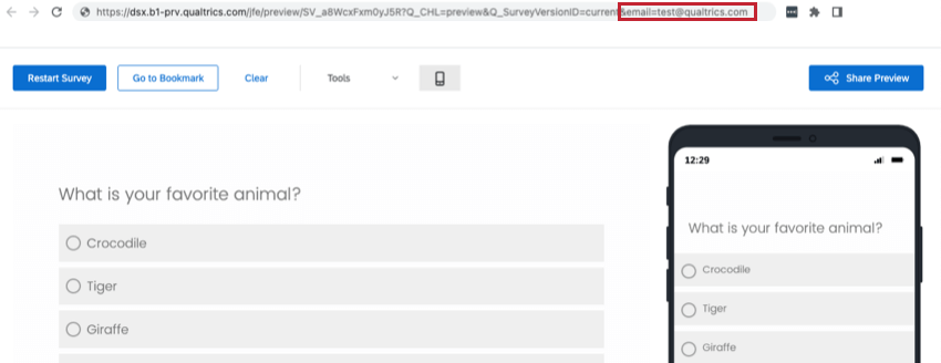 adding a query string to a preview survey URL