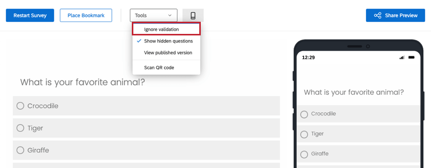 Under the Tools Button, Ignore Validation option